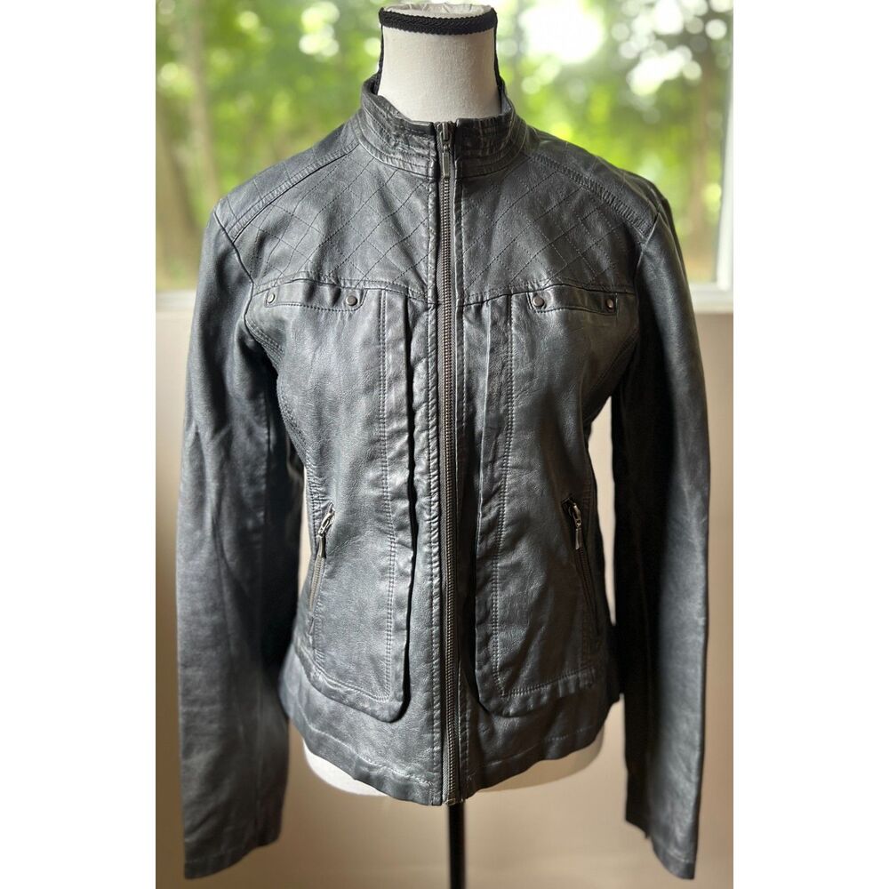 Bernardo faux gray distressed leather moto jacket. Size M.